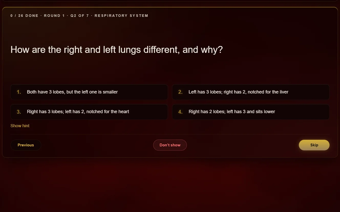 A Study question in the app with four answers